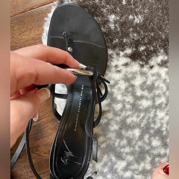Giuseppe Zanotti Black Wedge Sandals with Silver Ring Detail 40 - Picture 8 of 11
